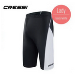 Black and white athletic shorts with Cressi branding on a white background